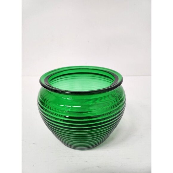 Vintage National Potteries Cleveland OH Green Ribbed Glass Planter Flower Pot - Picture 4 of 10